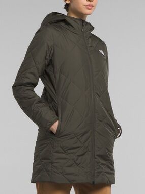 The North Face Shady Glade Quilted Hooded Jacket Sherpa Lined Olive Green Size S